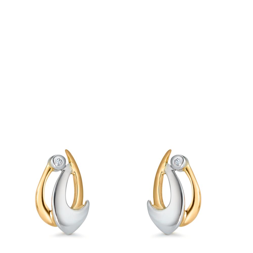 Orecchini a bottone Oro giallo 750/18 carati, Oro bianco 750/18 carati Diamante 0.02 ct, 2 pietra, p1