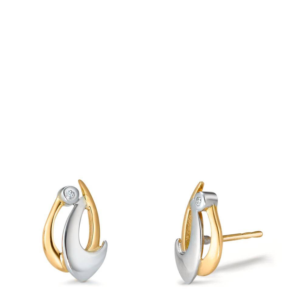 Orecchini a bottone Oro giallo 750/18 carati, Oro bianco 750/18 carati Diamante 0.02 ct, 2 pietra, p1