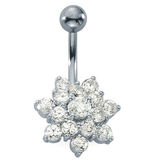 Piercing all'ombelico Acciaio inossidabile Zirconia bianco, 15 pietra Fiore Ø15 mm