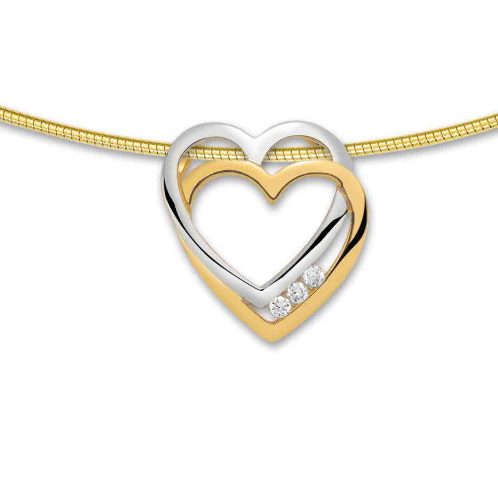 Ciondolo Oro giallo 375/9K, Oro bianco 375/9K Diamante 0.03 ct, 3 pietra, w-si Cuore Ø13 mm