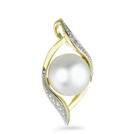 Ciondolo Oro giallo 375/9K Diamante 0.01 ct, w-si Perla coltivata d'acqua dolce