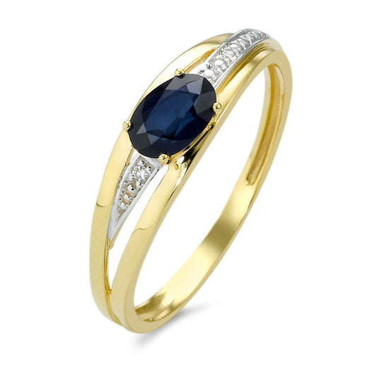 Anello Oro giallo 750/18 carati Zaffiro blu, [oval], Diamante bianco, 0.01 ct