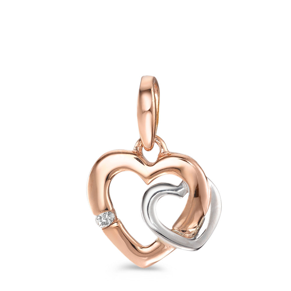 Ciondolo Oro rosso 750/18 carati, Oro bianco 750/18 carati Diamante 0.015 ct, w-si Cuore Ø11 mm