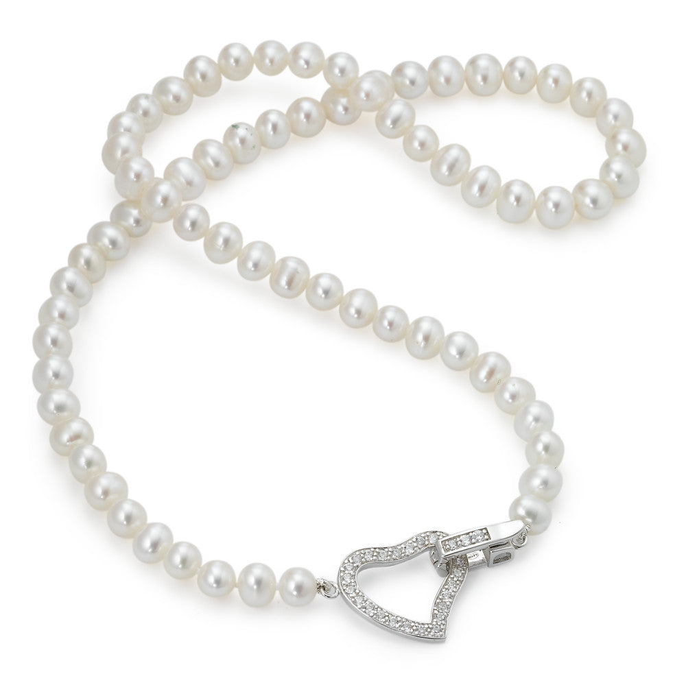 Collana Argento Zirconia Perla coltivata d'acqua dolce Cuore 45 cm