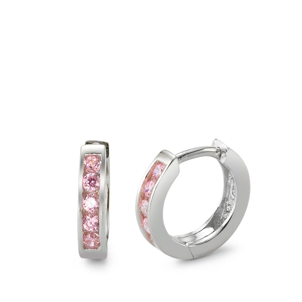 Orecchini circolari Argento Zirconia rosa rodiato