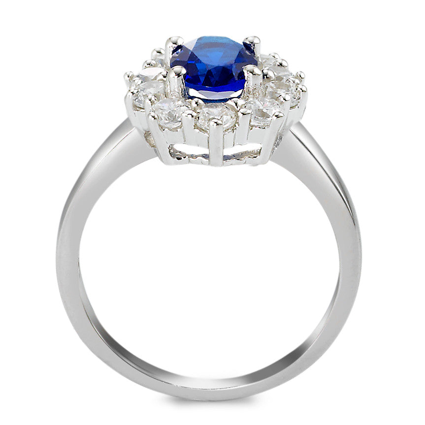 Anello Argento Zirconia blu, [oval], Zirconia bianco, 10 pietra rodiato