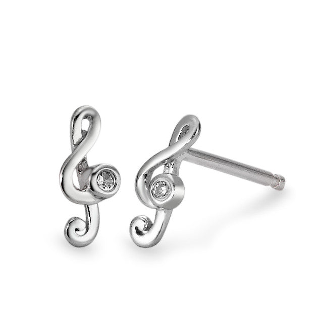 Orecchini a bottone Argento Zirconia 2 pietra rodiato Clef