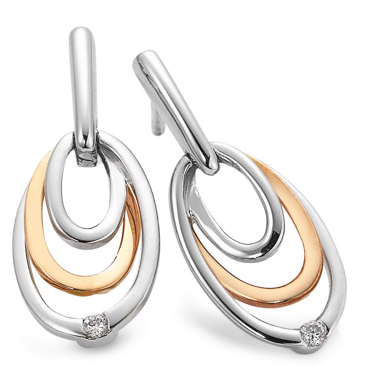 Orecchini Oro bianco 375/9K, Oro rosso 375/9K Diamante 0.03 ct, 2 pietra, tw-si