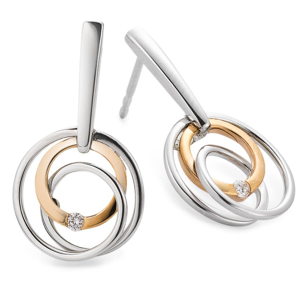 Orecchini Oro bianco 375/9K, Oro rosso 375/9K Diamante 0.05 ct, 2 pietra, tw-si