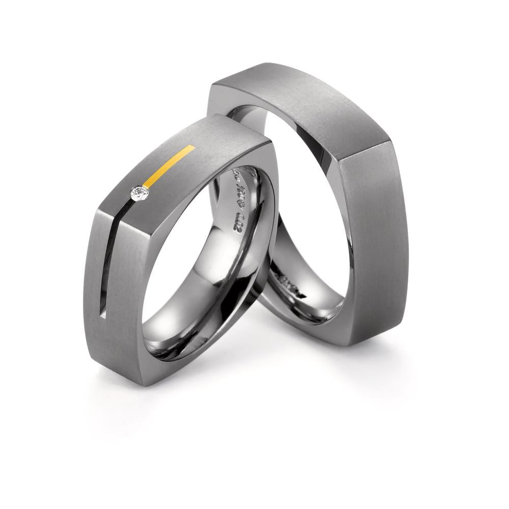 Anello del partner Titanio, Oro giallo 750/18 carati Diamante 0.02 ct, w-si