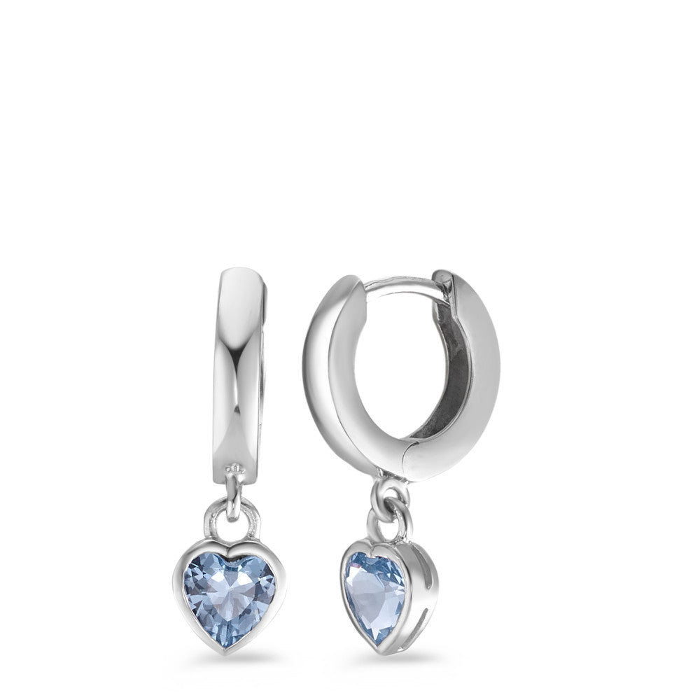 Orecchini circolari Argento Zirconia blu, 2 pietra rodiato Cuore