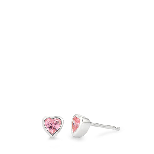 Orecchini a bottone Argento Zirconia rosa, 2 pietra Cuore