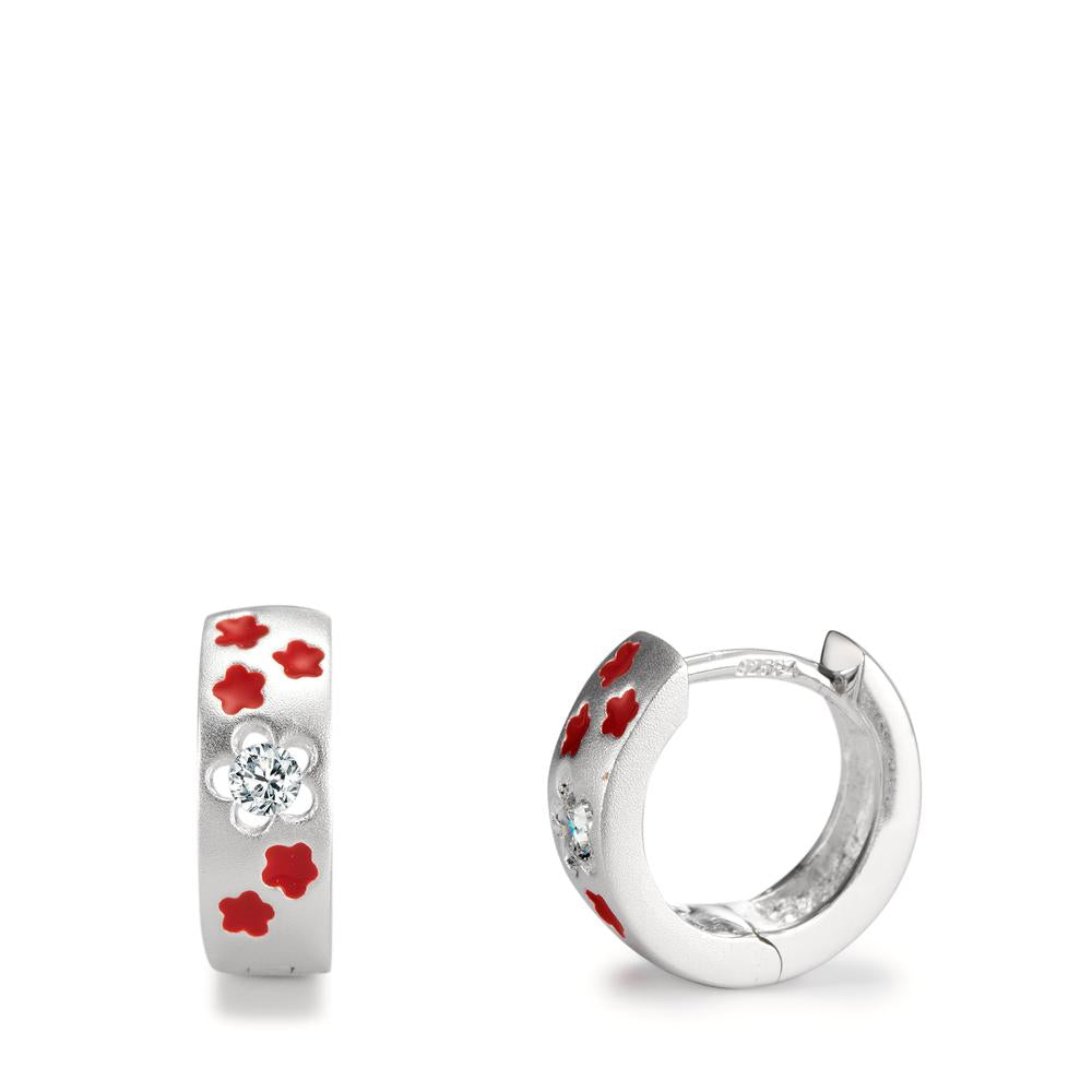 Orecchini circolari Argento Zirconia bianco, 2 pietra Fiore