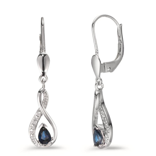 Orecchini Oro bianco 750/18 carati Zaffiro blu, [Tropfen], Diamante 0.01 ct, 2 pietra