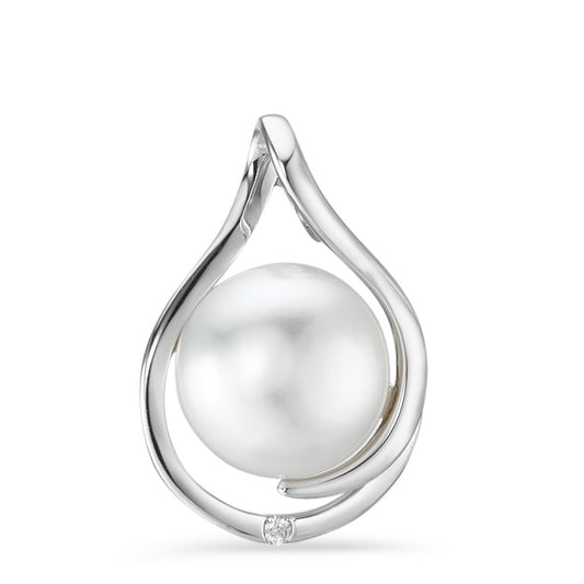 Ciondolo Oro bianco 750/18 carati Diamante bianco, 0.01 ct, [Brillant], w-si Perla coltivata d'acqua dolce