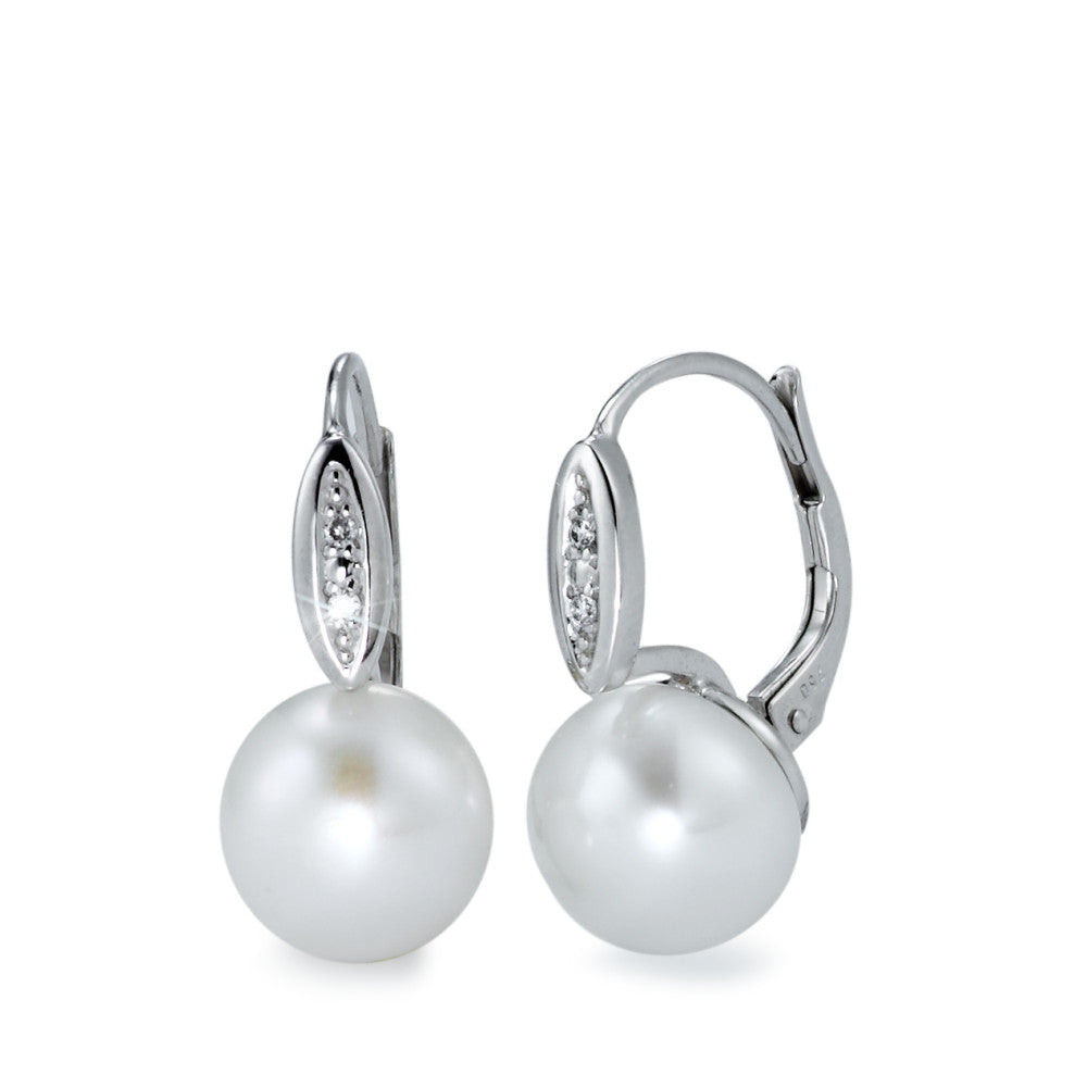 Orecchini Oro bianco 750/18 carati Diamante bianco, 0.02 ct, 4 pietra, [Brillant], w-si Perla coltivata d'acqua dolce