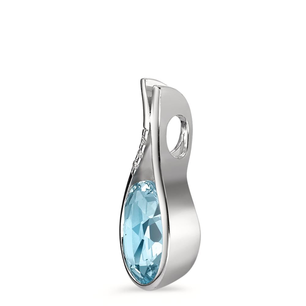 Ciondolo Oro bianco 750/18 carati Topazio blu, [oval], Diamante bianco, 0.015 ct, 3 pietra, [Brillant], w-si