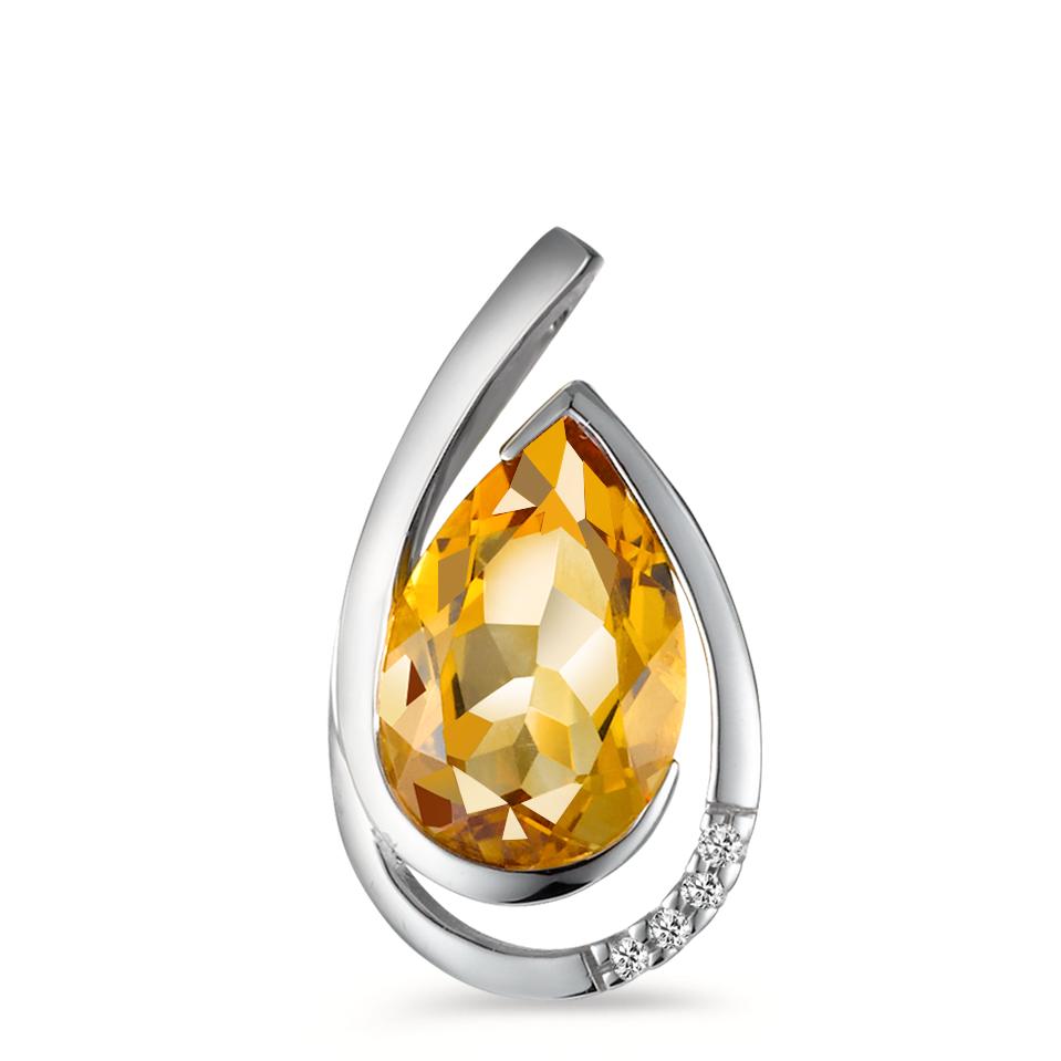 Ciondolo Oro bianco 750/18 carati Citrino cognac, 0.02 ct, 4 pietra, [Brillant], w-si