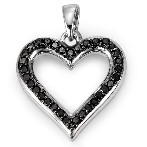 Ciondolo Oro bianco 750/18 carati Diamante nero, 0.20 ct, 33 pietra, w-si Cuore