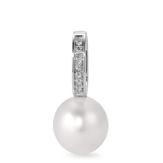 Ciondolo Oro bianco 750/18 carati Diamante 0.04 ct, w-si Perla coltivata d'acqua dolce