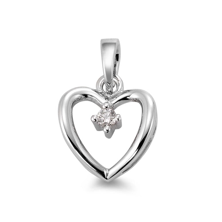 Ciondolo Oro bianco 750/18 carati Diamante bianco, 0.03 ct, [Brillant], w-si Cuore Ø12 mm