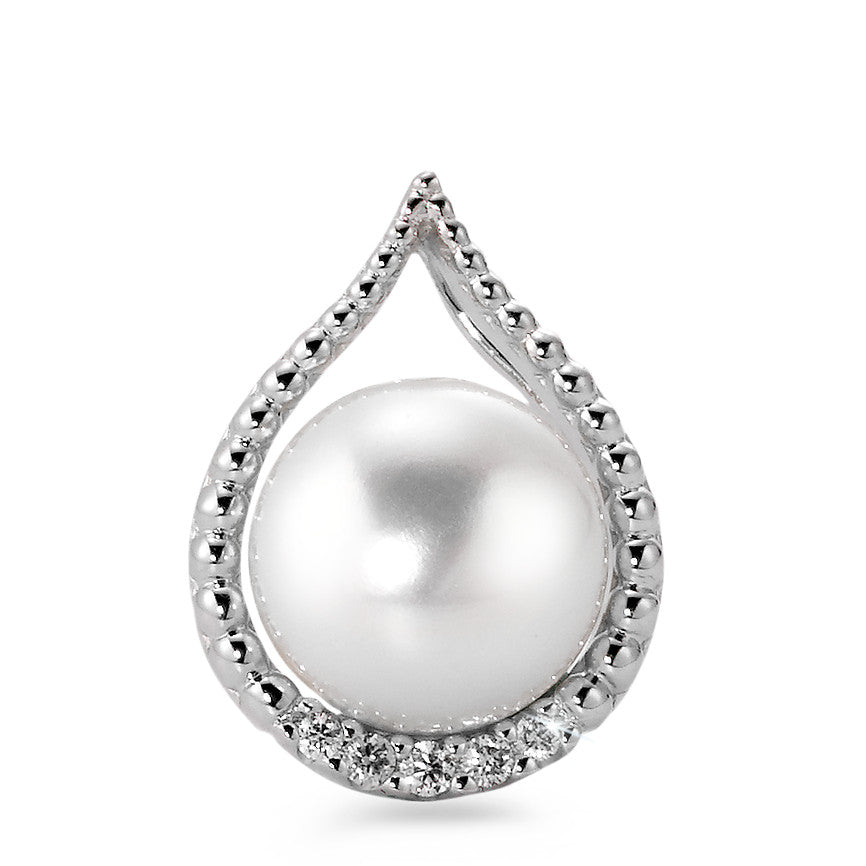 Ciondolo Oro bianco 750/18 carati Diamante bianco, 0.06 ct, 5 pietra, [Brillant], w-si Perla coltivata d'acqua dolce