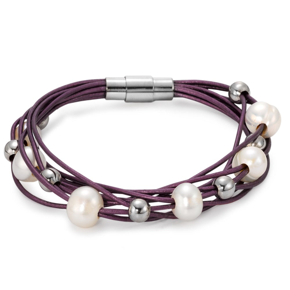 Bracciale Acciaio inossidabile, Pelle Perla coltivata d'acqua dolce 19 cm