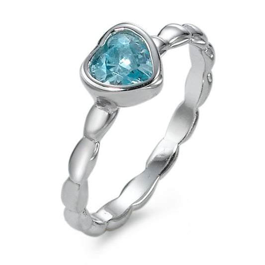 Anello Argento Zirconia blu rodiato Cuore