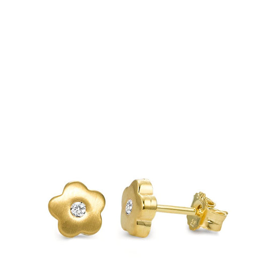 Orecchini a bottone Oro giallo 375/9K Zirconia 2 pietra Fiore Ø6 mm