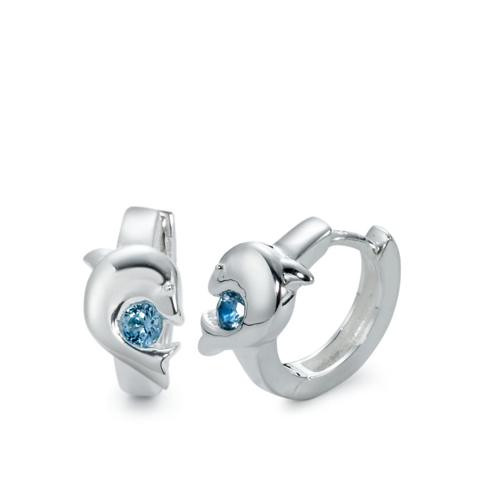 Orecchini circolari Argento Zirconia blu, 2 pietra Delfino