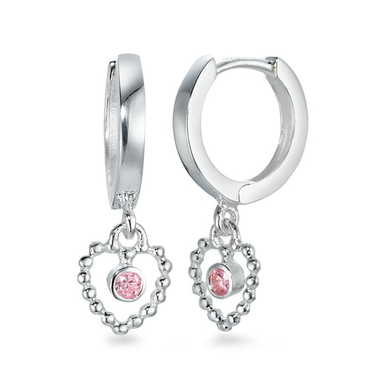 Orecchini circolari Argento Zirconia rosa, 2 pietra Cuore Ø6 mm