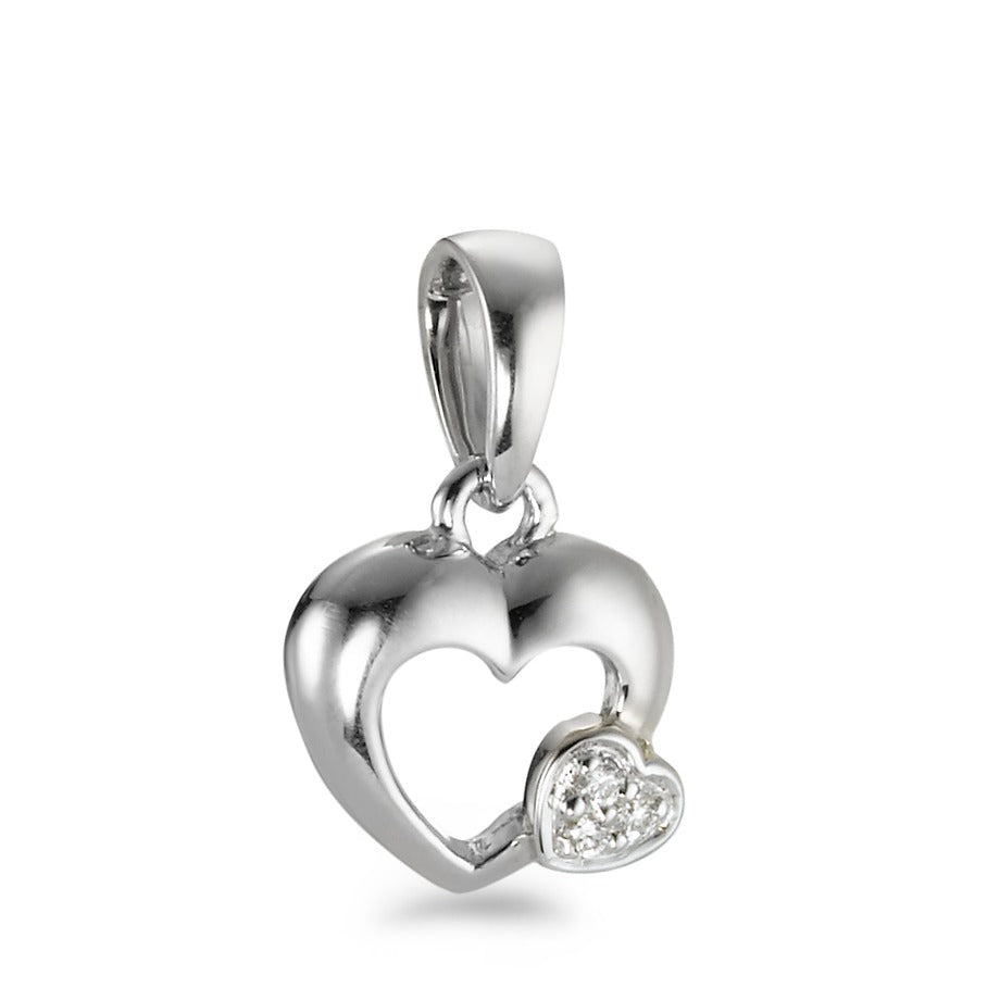 Ciondolo Oro bianco 750/18 carati Diamante 0.01 ct, 3 pietra, w-si Cuore Ø8.5 mm