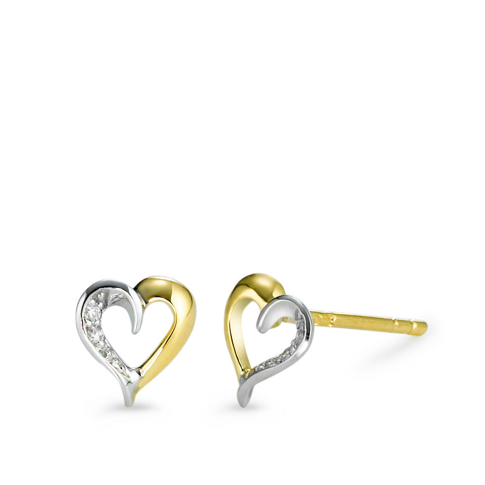 Orecchini a bottone Oro giallo 750/18 carati, Oro bianco 750/18 carati Diamante 0.02 ct, 4 pietra, w-si Cuore Ø6.5 mm