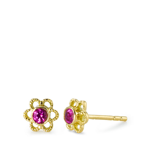 Orecchini a bottone Oro giallo 750/18 carati Zirconia rosa, 2 pietra Fiore Ø5.5 mm