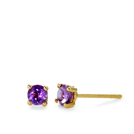 Orecchini a bottone Oro giallo 750/18 carati Ametista Viola, 0.86 ct, 2 pietra Ø4 mm