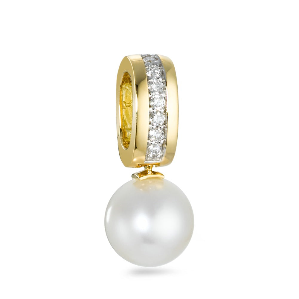 Ciondolo Oro giallo 750/18 carati Diamante 0.12 ct, 7 pietra, w-si Perla coltivata d'acqua dolce