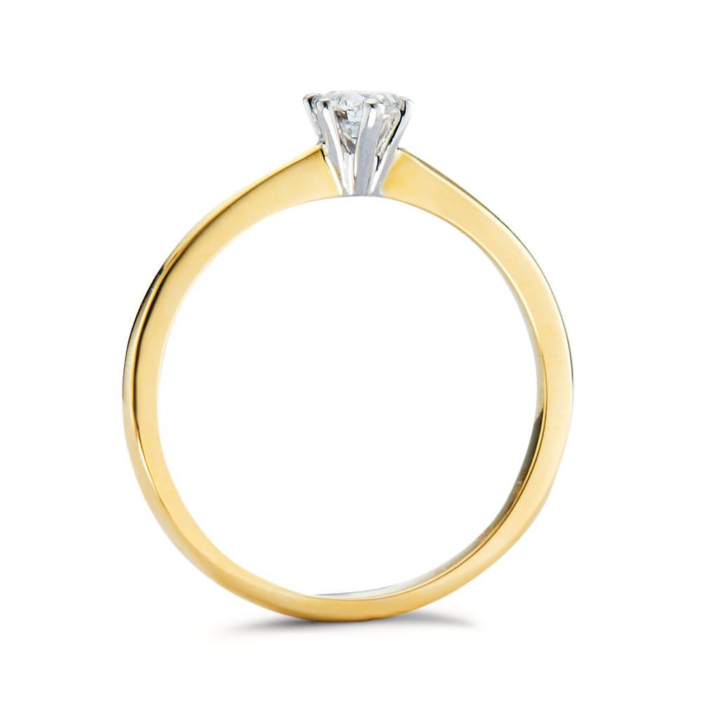 Anello solitario Oro giallo 750/18 carati, Oro bianco 750/18 carati Diamante 0.15 ct, w-si