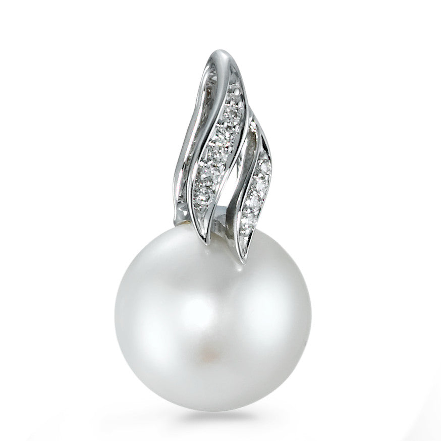 Ciondolo Oro bianco 750/18 carati Diamante 0.04 ct, 9 pietra, [Brillant], w-si Perla coltivata d'acqua dolce