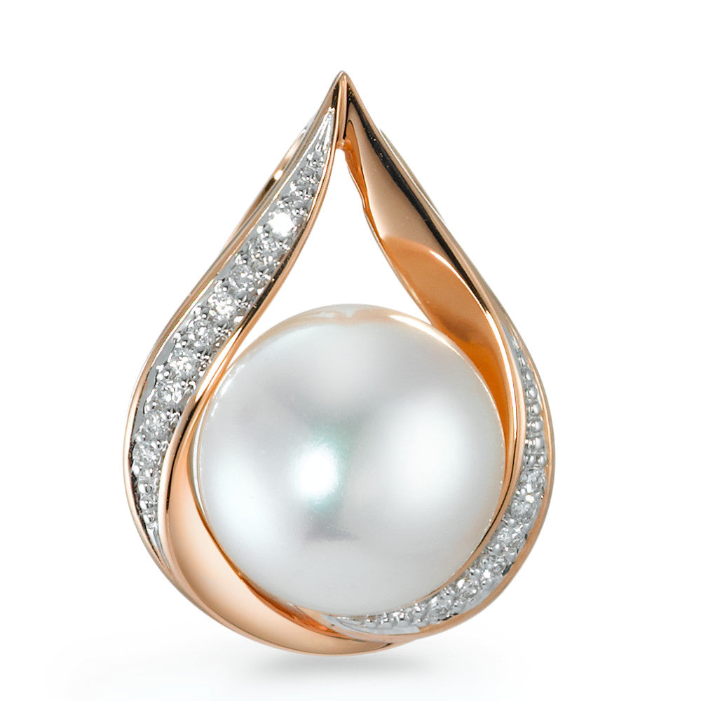 Ciondolo Oro rosso 750/18 carati Diamante 0.06 ct, 15 pietra, [Brillant], w-si Perla coltivata d'acqua dolce