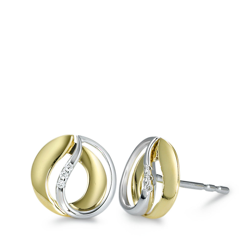 Orecchini a bottone Oro giallo 750/18 carati, Oro bianco 750/18 carati Diamante 0.02 ct, 6 pietra, [Brillant], w-si Ø9 mm