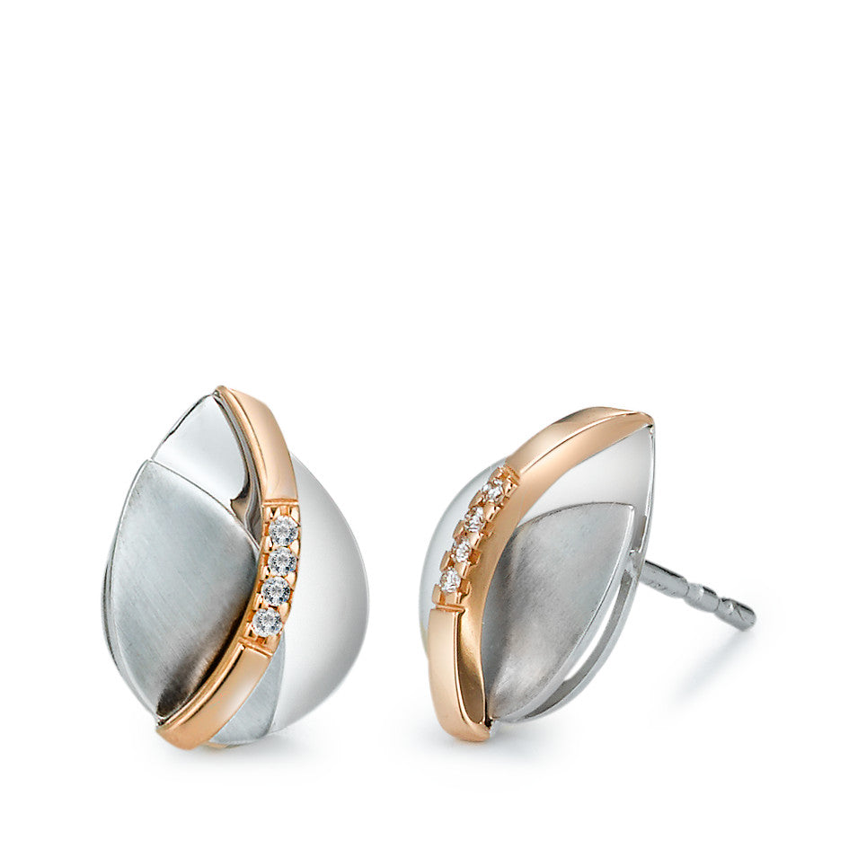 Orecchini a bottone Oro rosso 750/18 carati, Oro bianco 750/18 carati Diamante 0.03 ct, 8 pietra, [Brillant], w-si