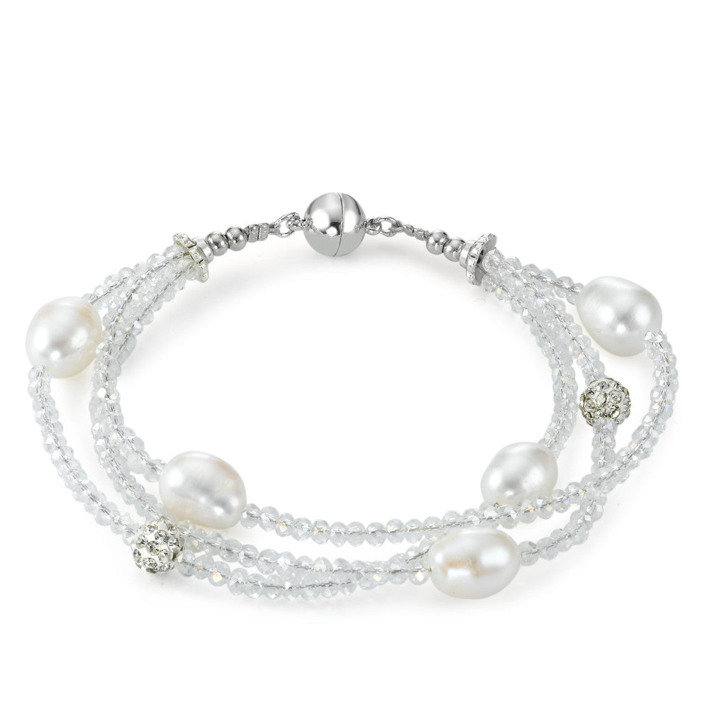 Bracciale Acciaio inossidabile Cristallo Perla coltivata d'acqua dolce 18 cm