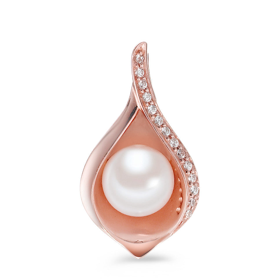 Ciondolo Argento Zirconia 14 pietra rosa dorato Perla coltivata d'acqua dolce