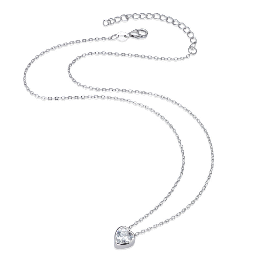 Collana Argento Zirconia rodiato Cuore 40-45 cm Ø8 mm