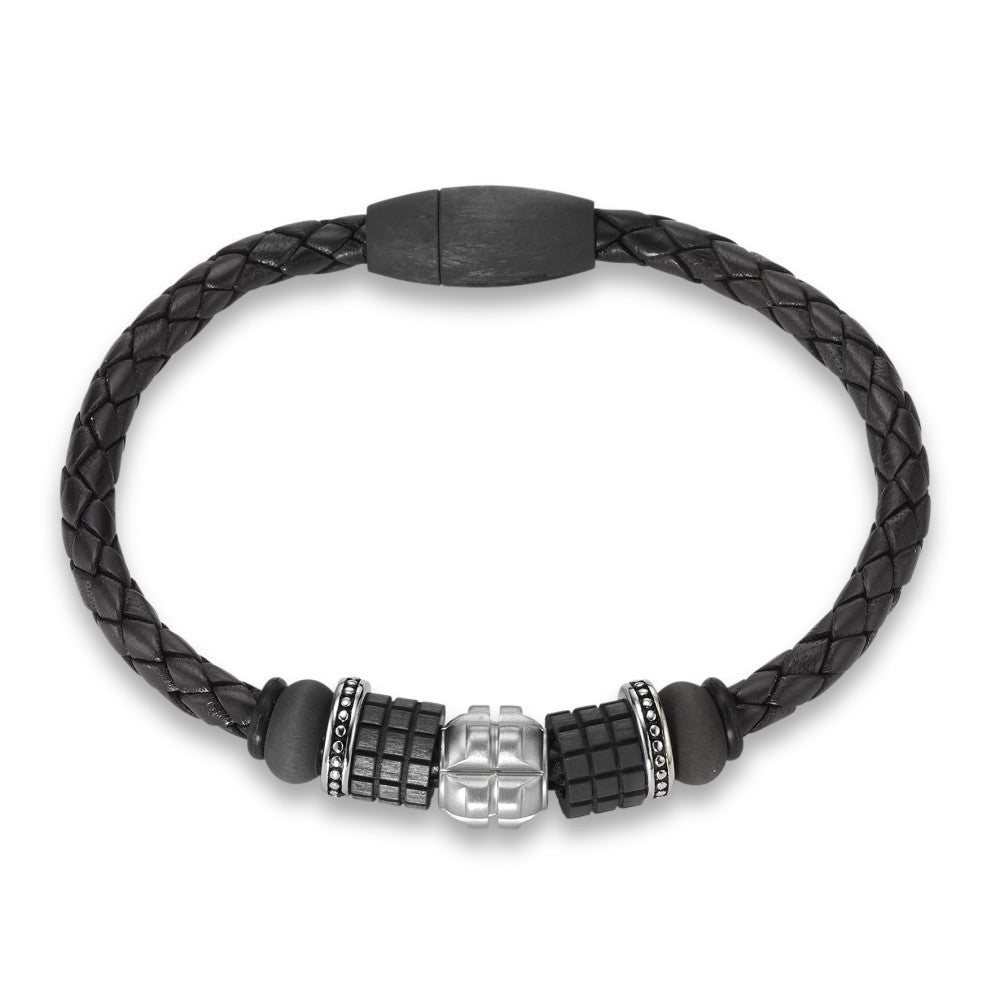 Bracciale Acciaio inossidabile, Carbonio, Pelle 22 cm Ø10 mm