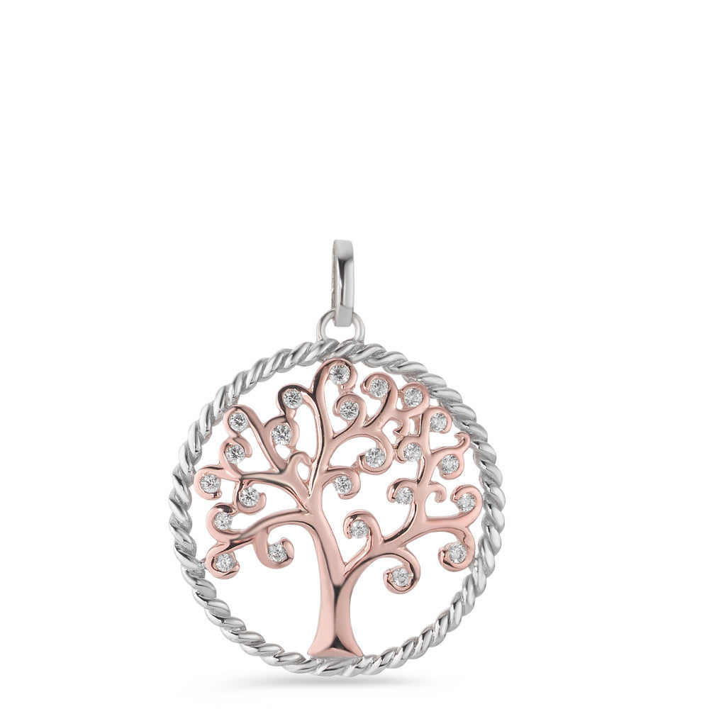 Ciondolo Argento Zirconia rosa dorato Albero della vita Ø25 mm