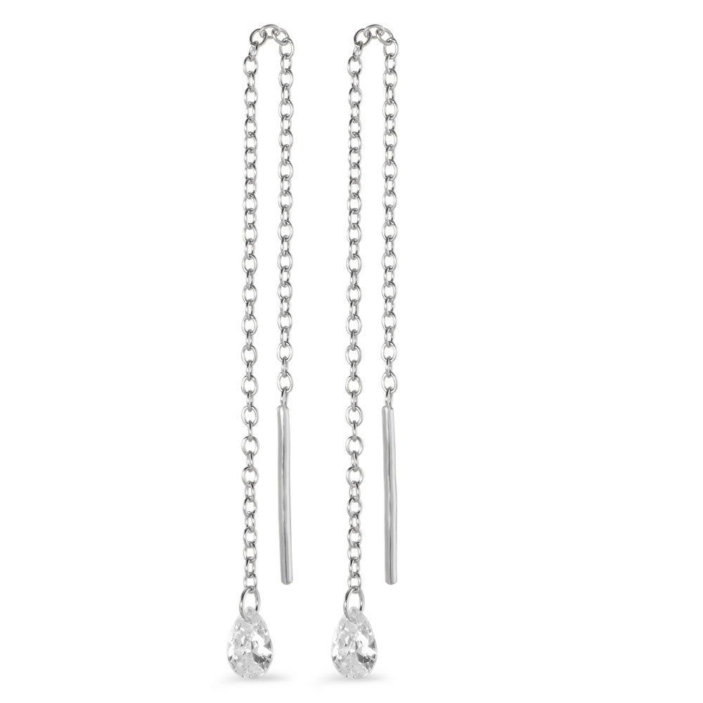 Orecchini a strappo Argento Zirconia 2 pietra rodiato 10 cm