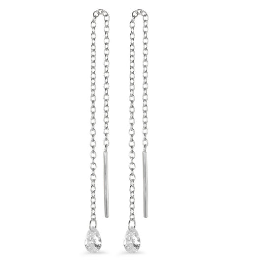 Orecchini a strappo Argento Zirconia 2 pietra rodiato 10 cm