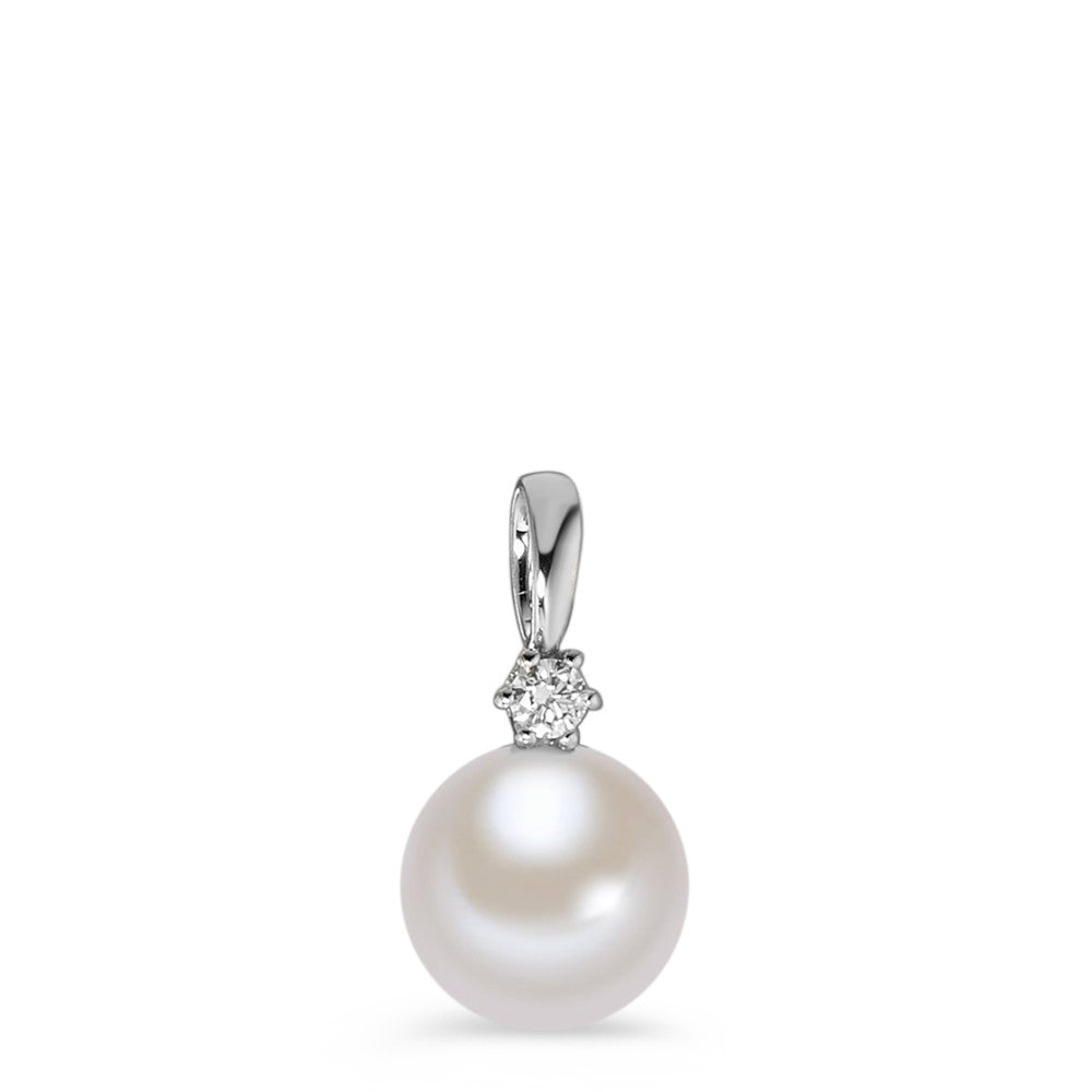 Ciondolo Oro bianco 750/18 carati Diamante bianco, 0.05 ct, [Brillant], w-si Perla coltivata d'acqua dolce