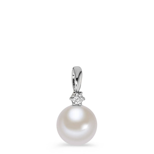 Ciondolo Oro bianco 750/18 carati Diamante bianco, 0.05 ct, [Brillant], w-si Perla coltivata d'acqua dolce